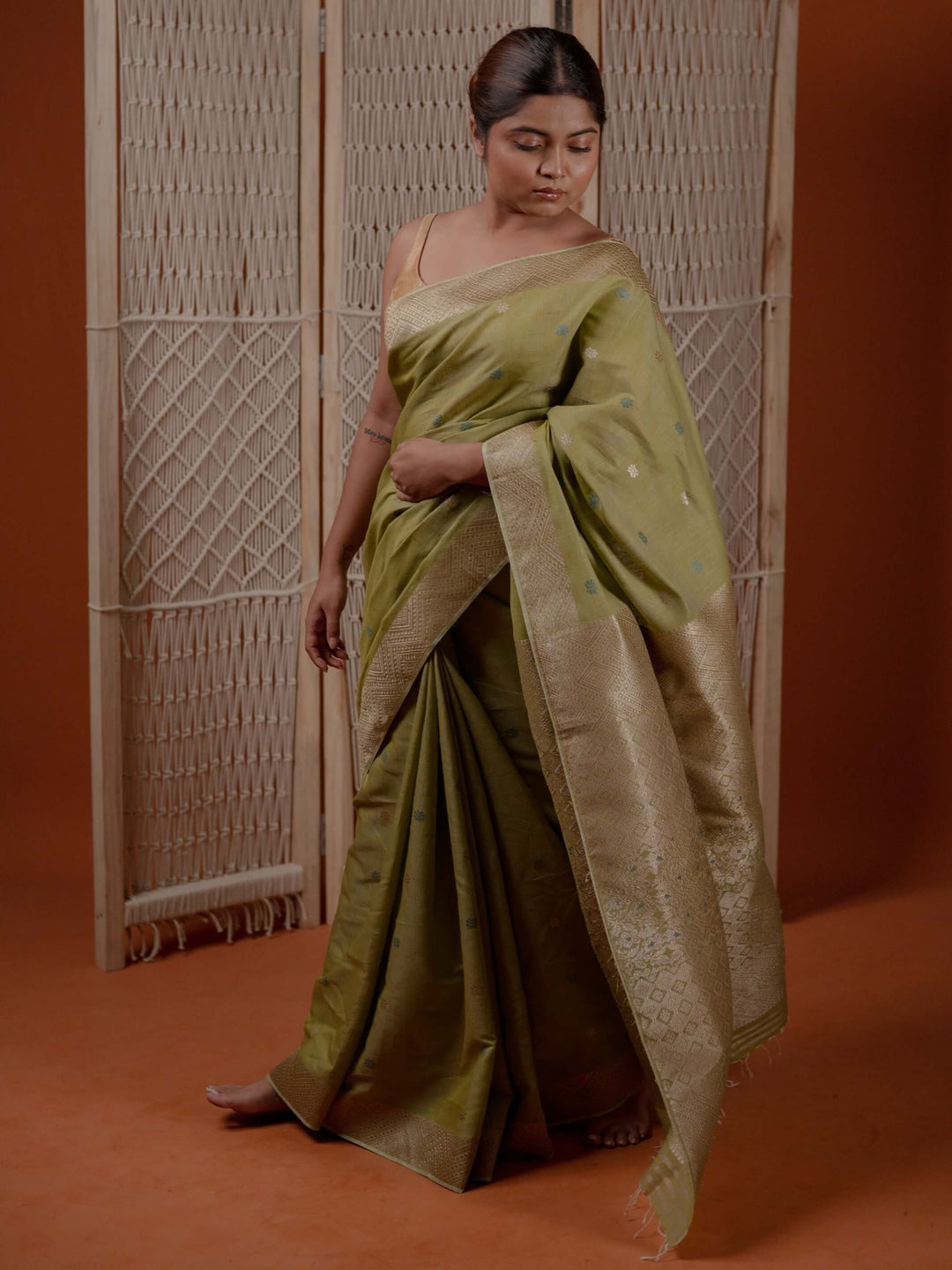 Pistachio Green Eri Kesa Paat Silk Saree