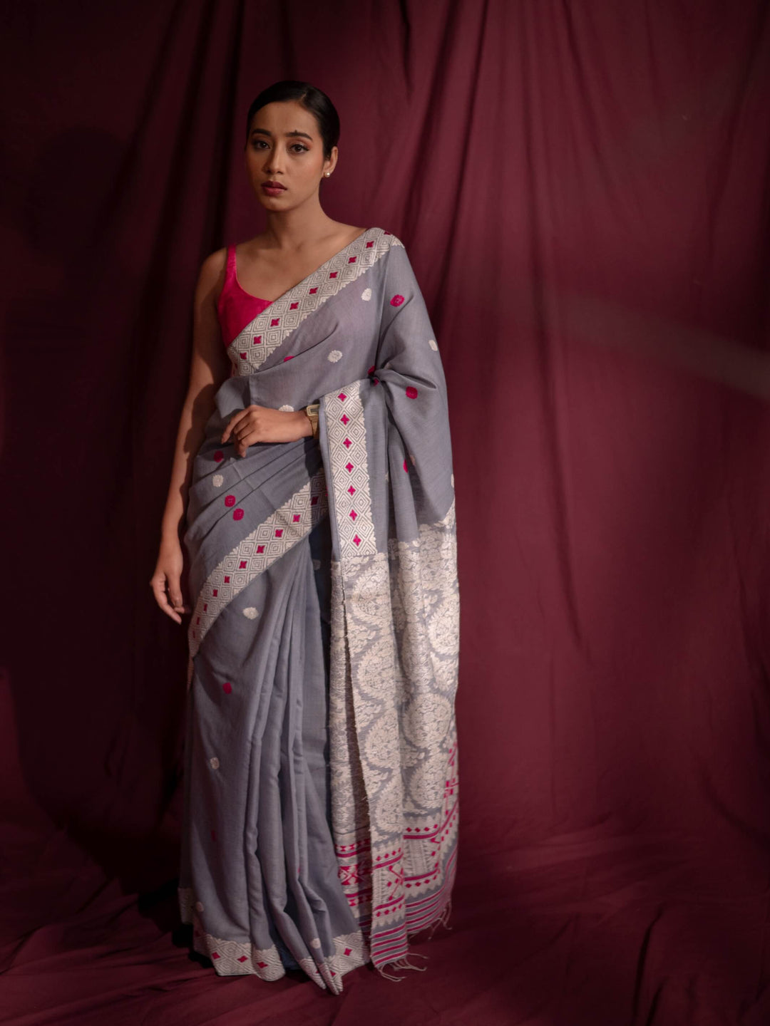 Lavender Gray Eri Kesa Paat Silk Saree
