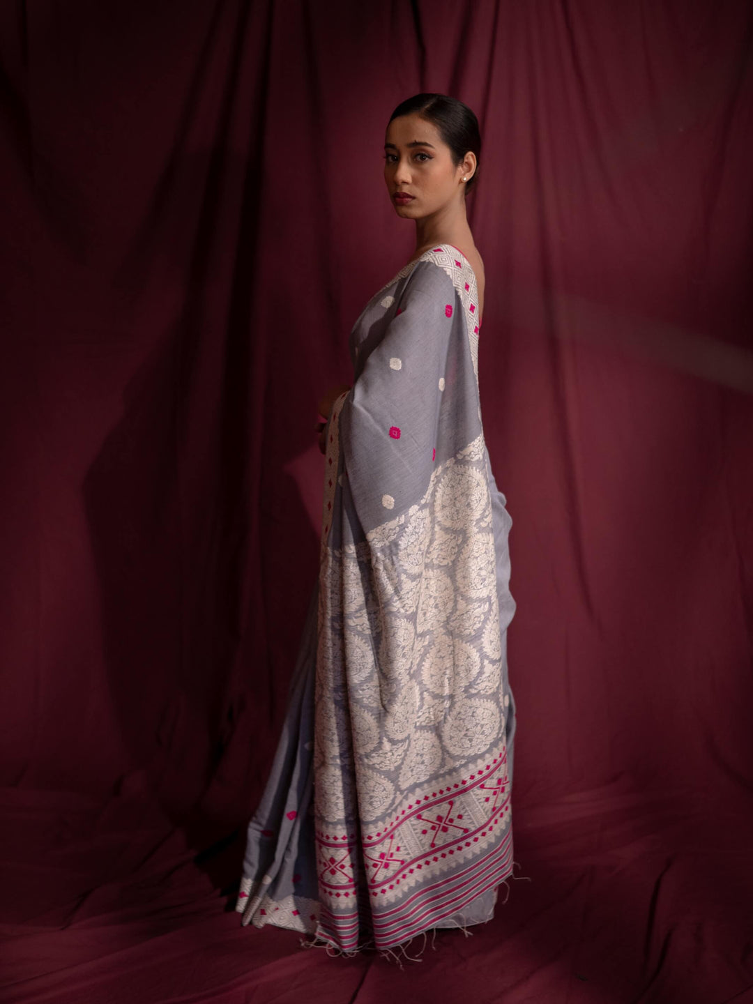 Lavender Gray Eri Kesa Paat Silk Saree