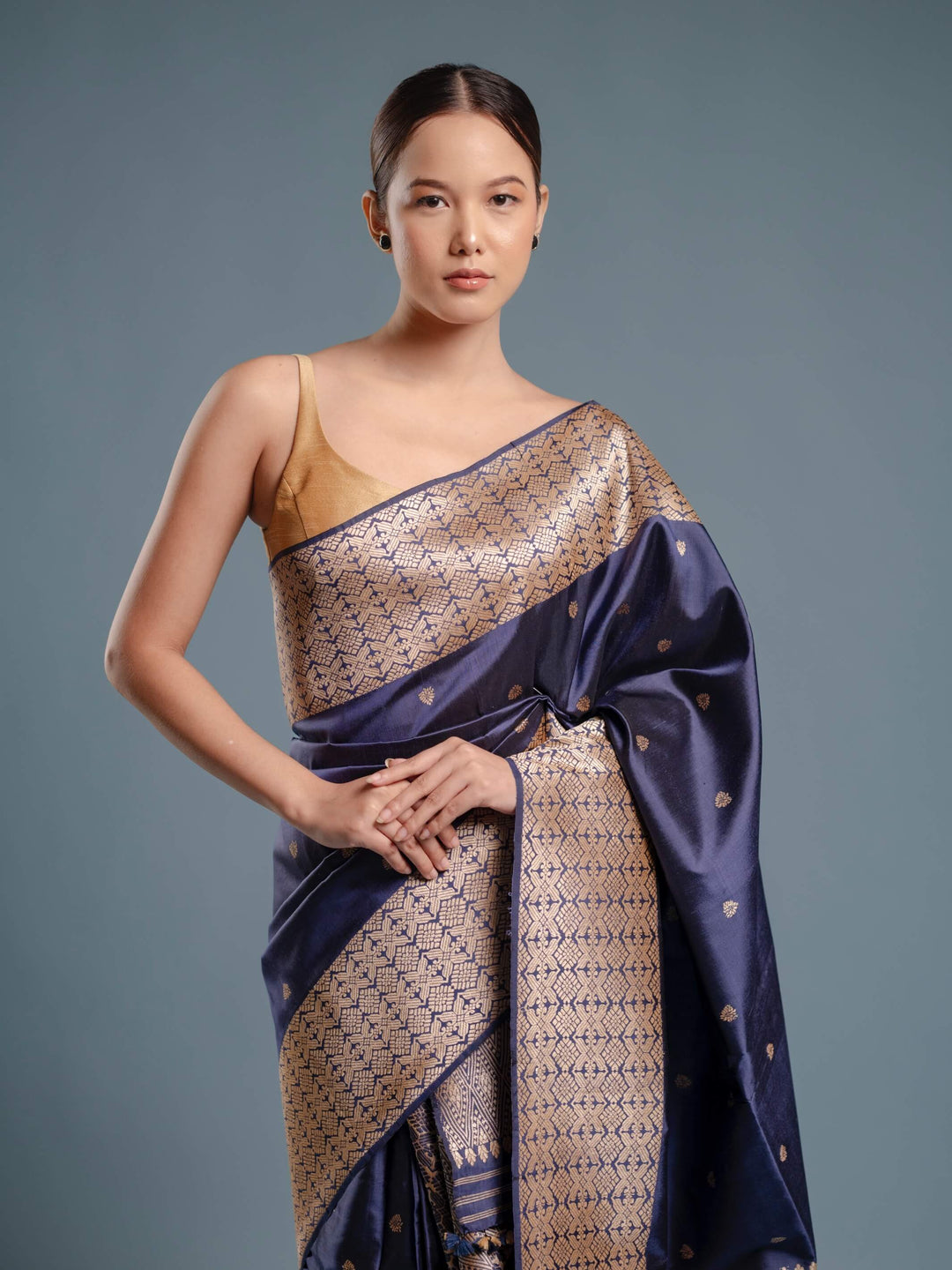 Indigo Paat Silk Mekhela Sador