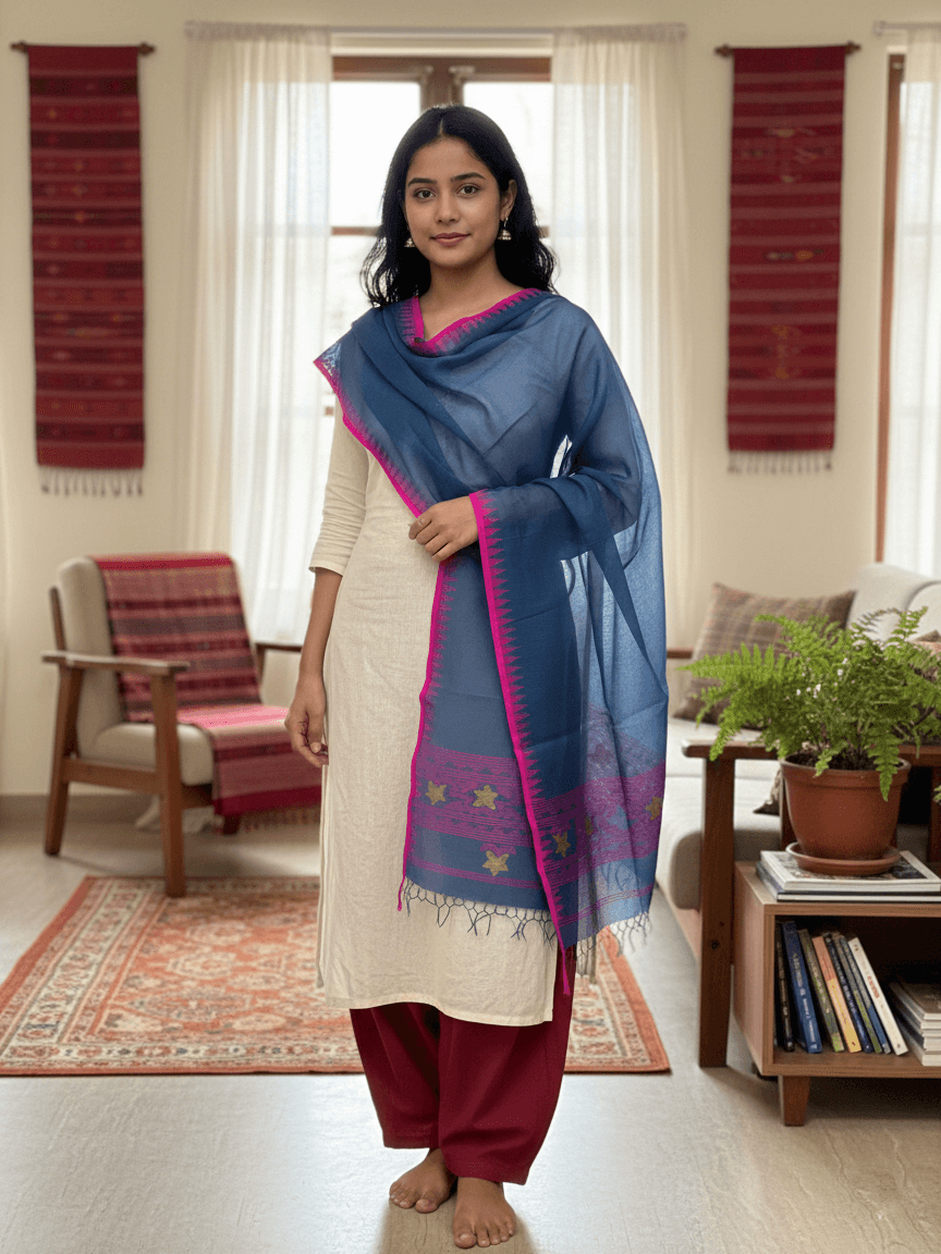 Indigo Mulberry Silk Dupatta