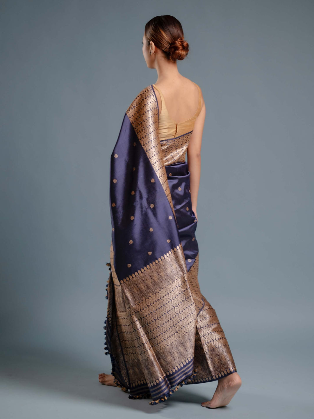 Indigo Paat Silk Mekhela Sador