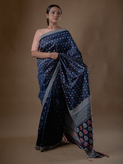 Indigo Blue Paat Silk Saree