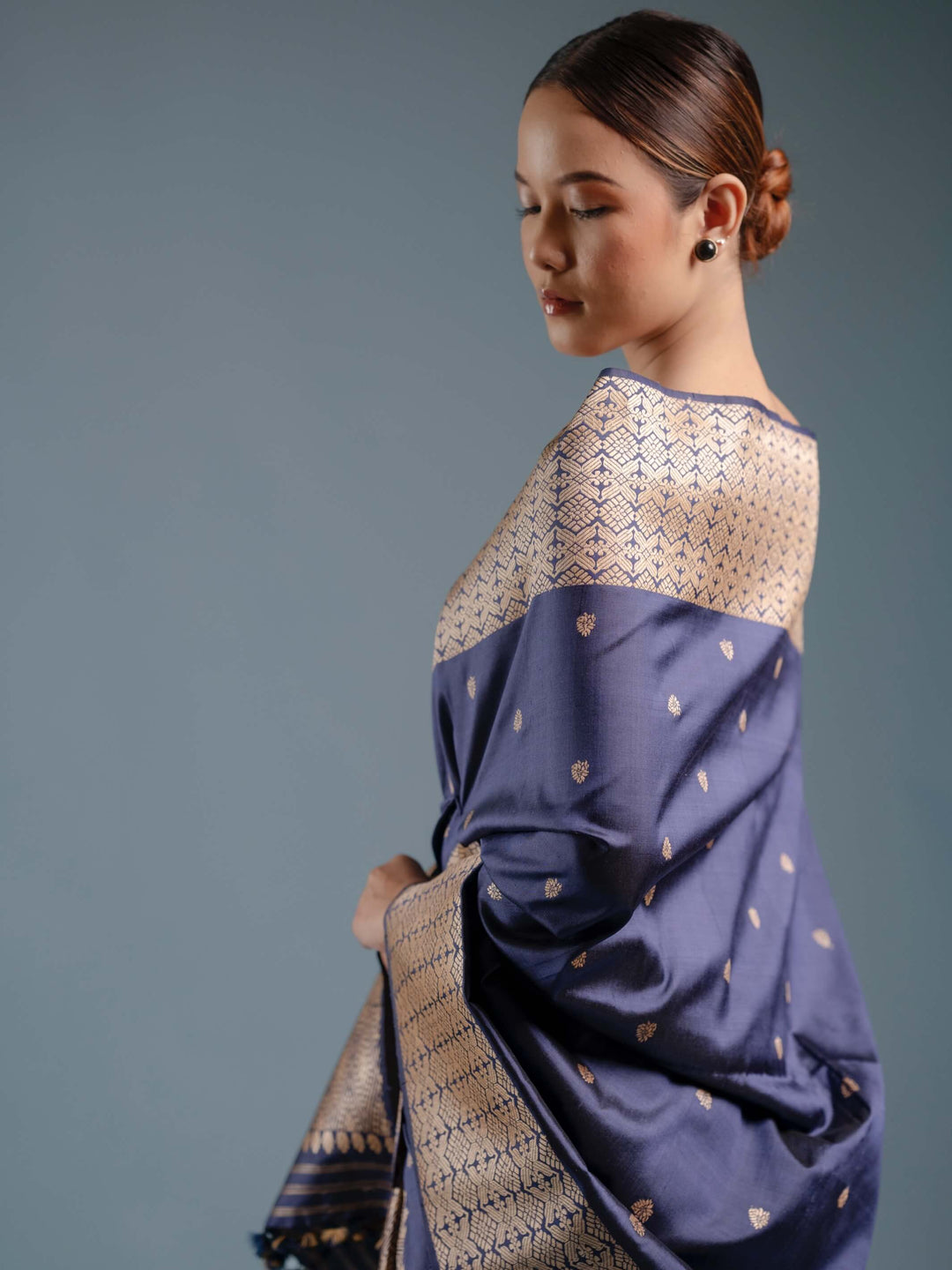 Indigo Paat Silk Mekhela Sador