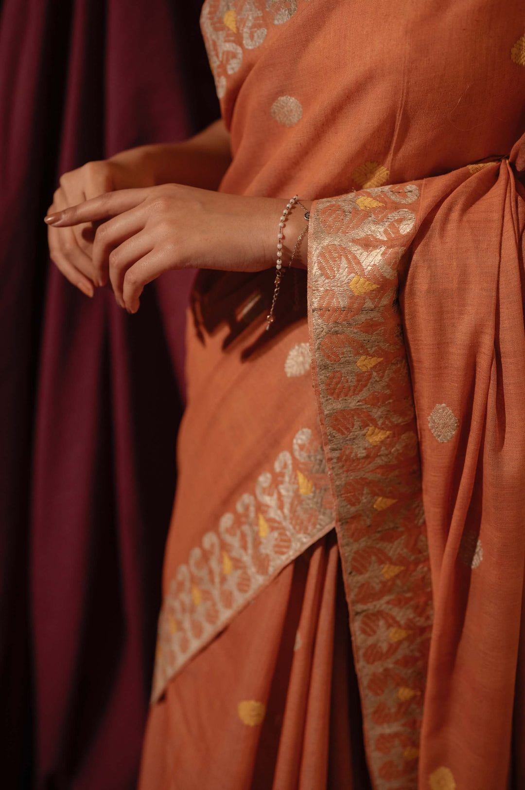 Lac Orange Eri Kesa Paat Silk Saree