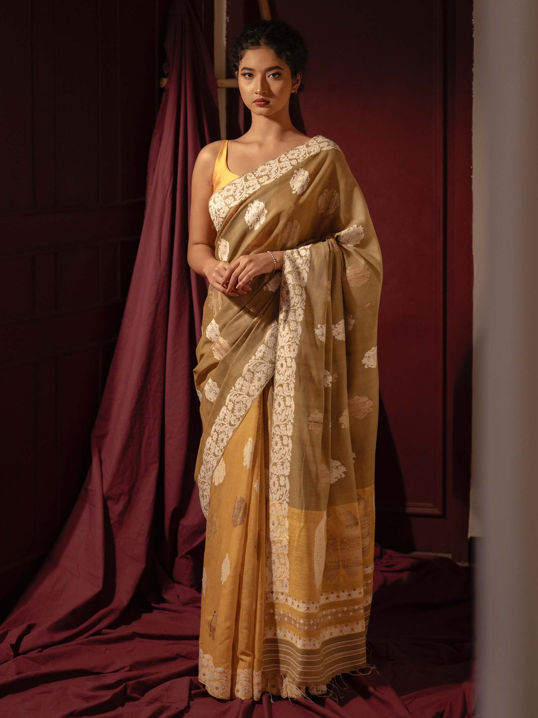 Olive-Mustard Eri Kesa Paat Silk Saree