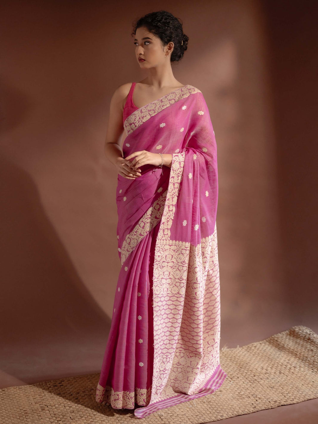 Magenta Pink Eri Kesa Paat Silk Saree