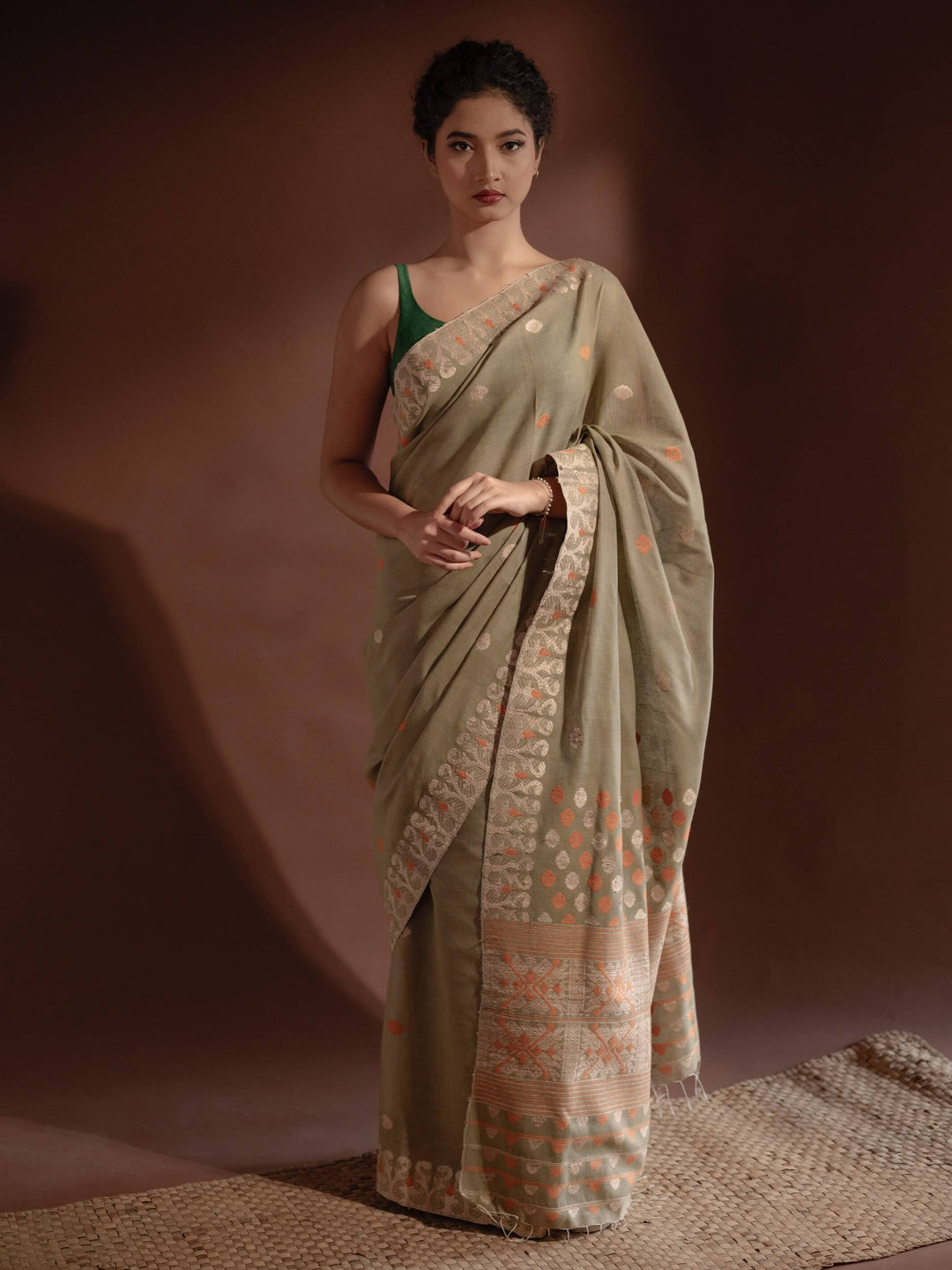 Olive Green Eri Kesa Paat Silk Saree