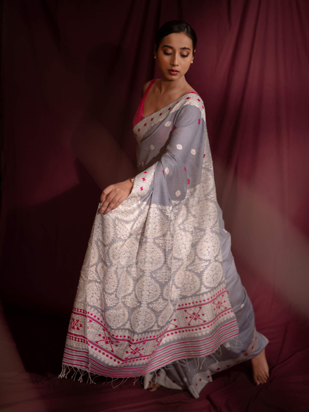 Lavender Gray Eri Kesa Paat Silk Saree