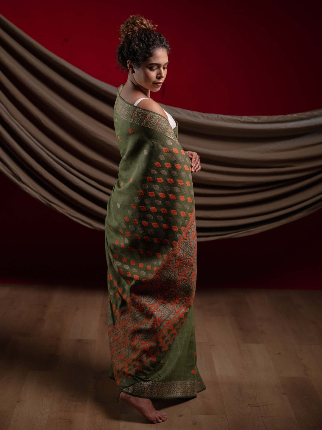 Fern Green Eri Kesa Paat Silk Saree