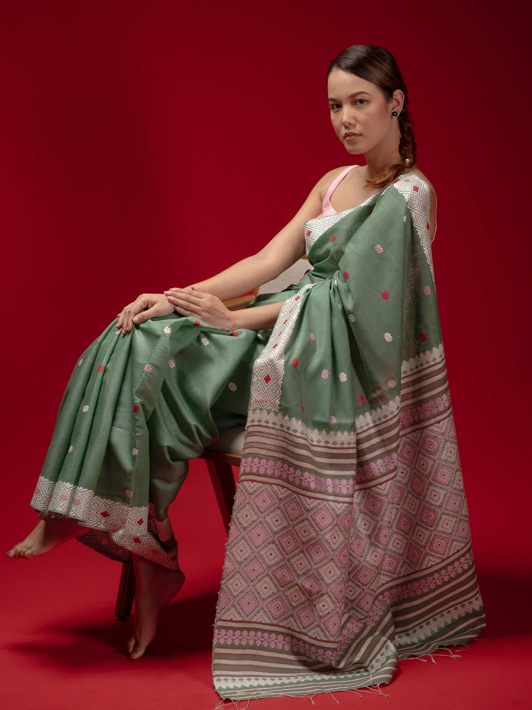Sage Green Eri Kesa Paat Silk Saree