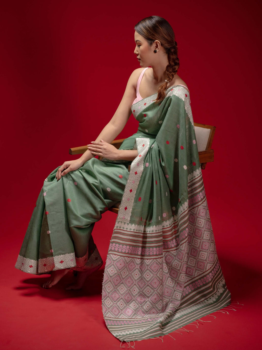 Sage Green Eri Kesa Paat Silk Saree