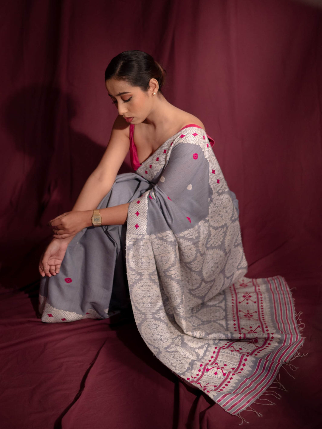 Lavender Gray Eri Kesa Paat Silk Saree