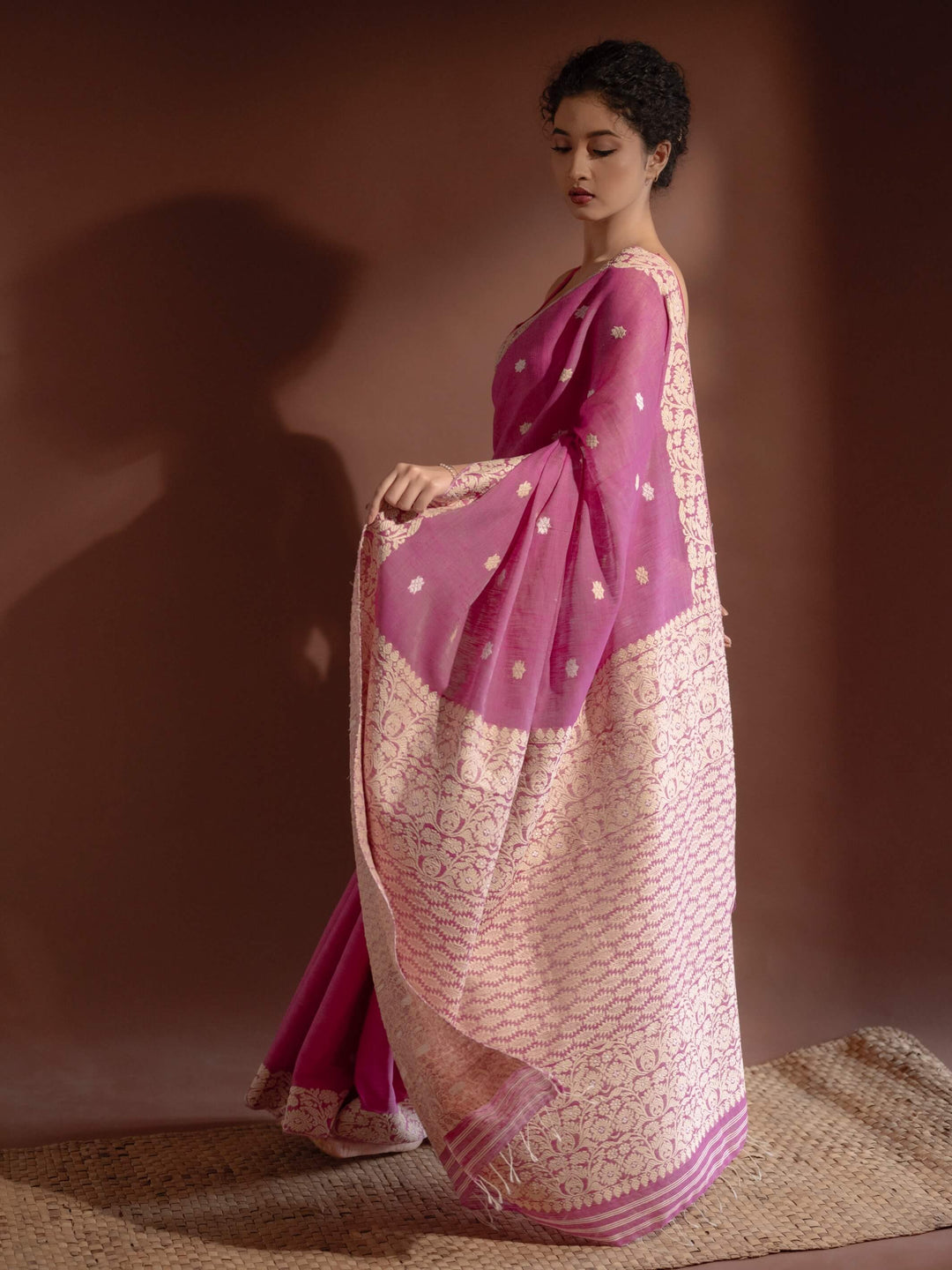 Magenta Pink Eri Kesa Paat Silk Saree