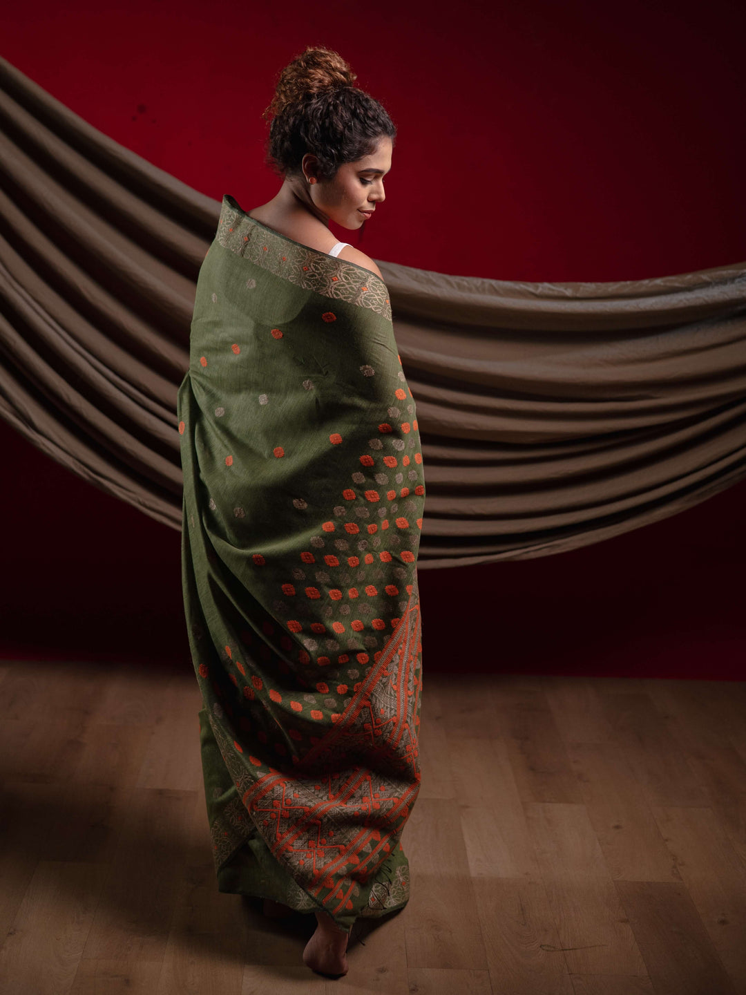 Fern Green Eri Kesa Paat Silk Saree