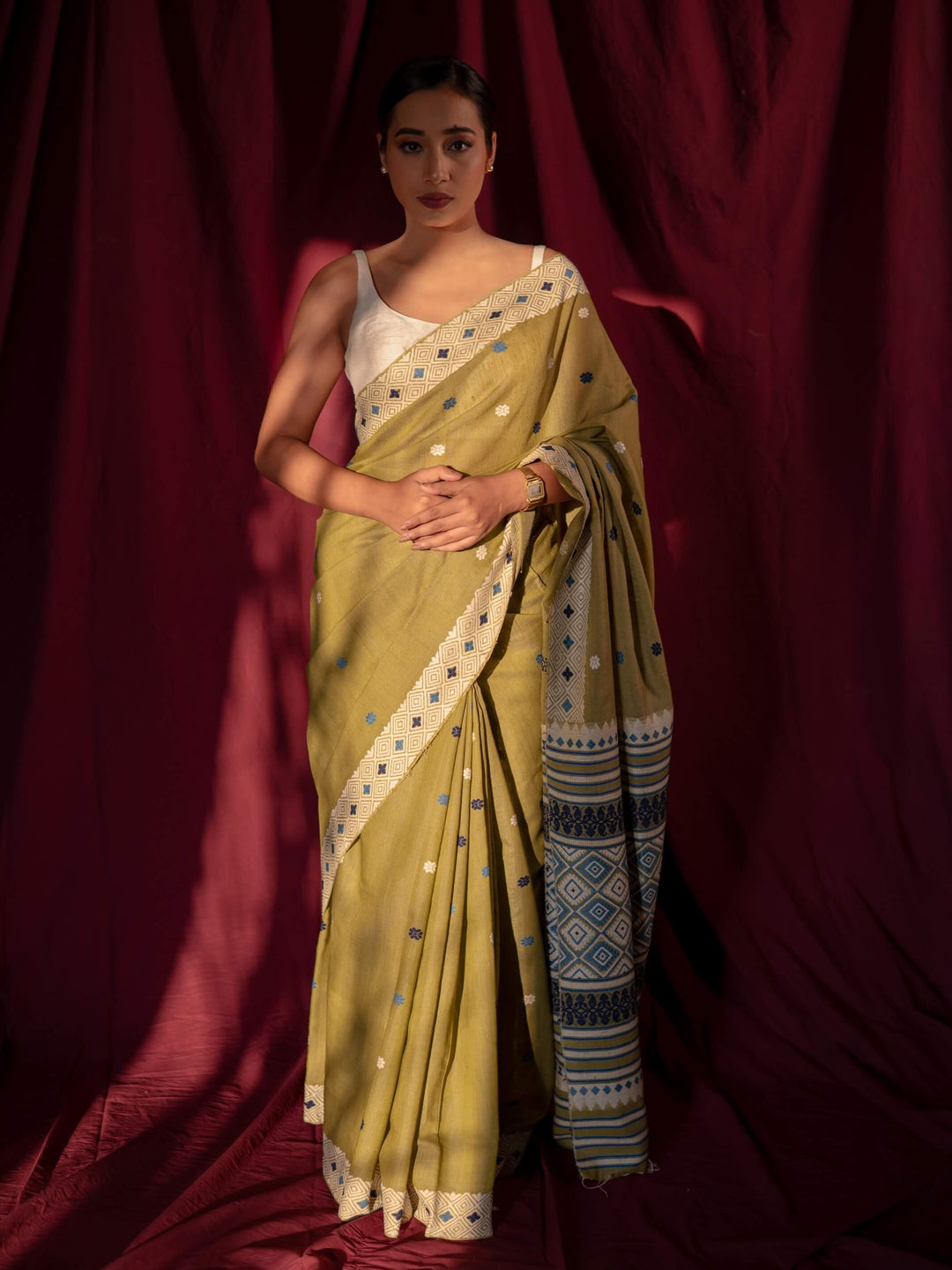 Chartreuse Eri Kesa Paat Silk Saree