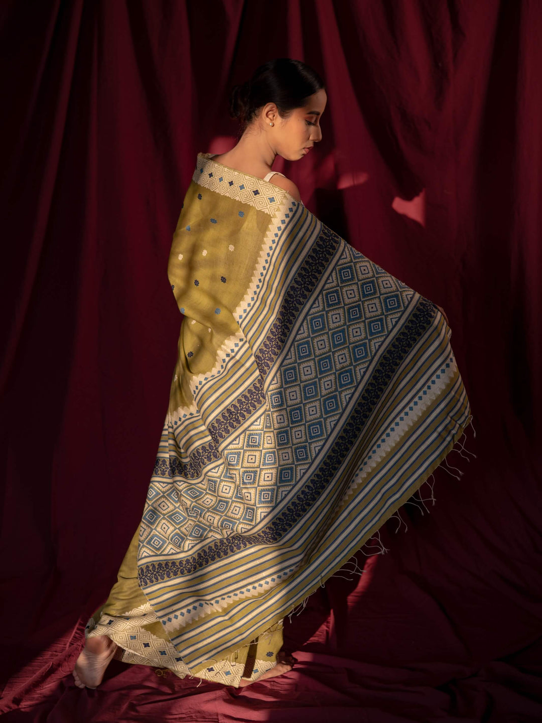 Chartreuse Eri Kesa Paat Silk Saree