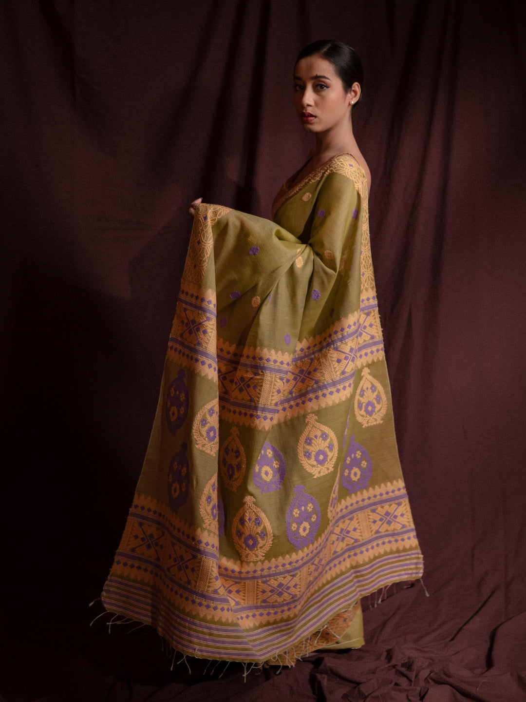 Chartreuse Eri Kesa Paat Silk Saree