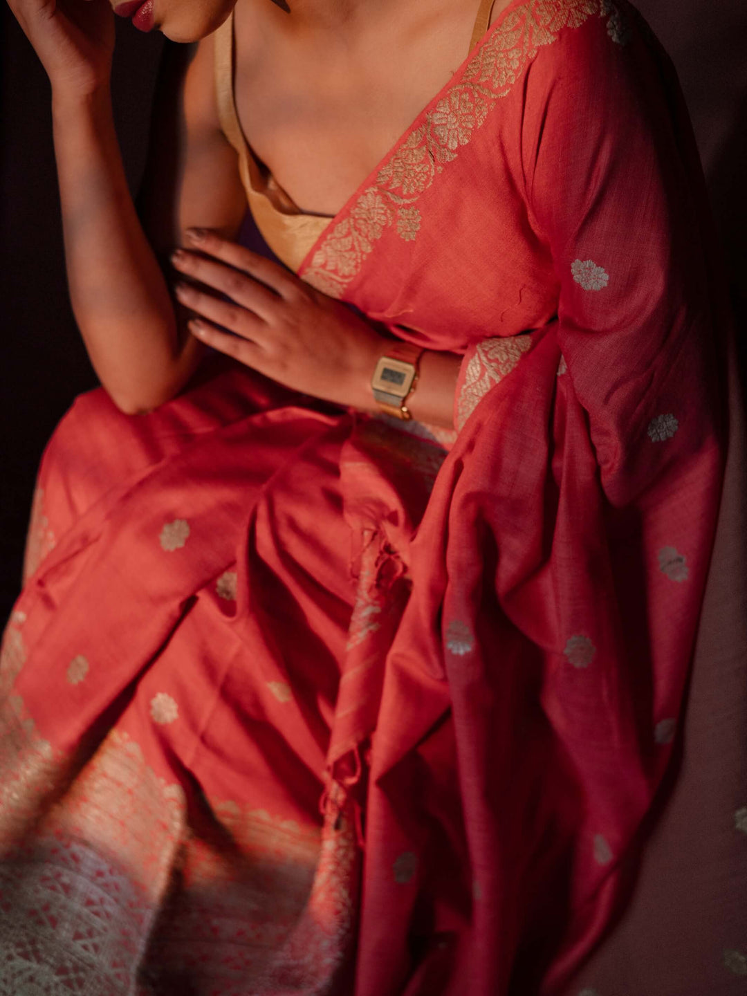 Red Eri Silk Mekhela Sador