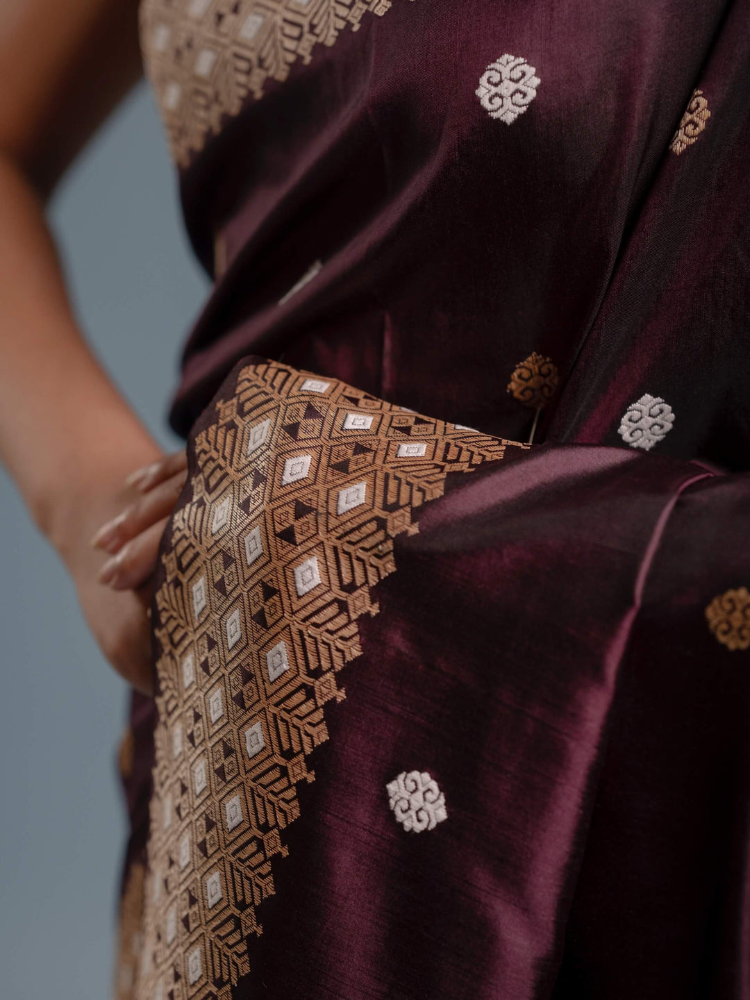 Brown Paat Silk Mekhela Sador