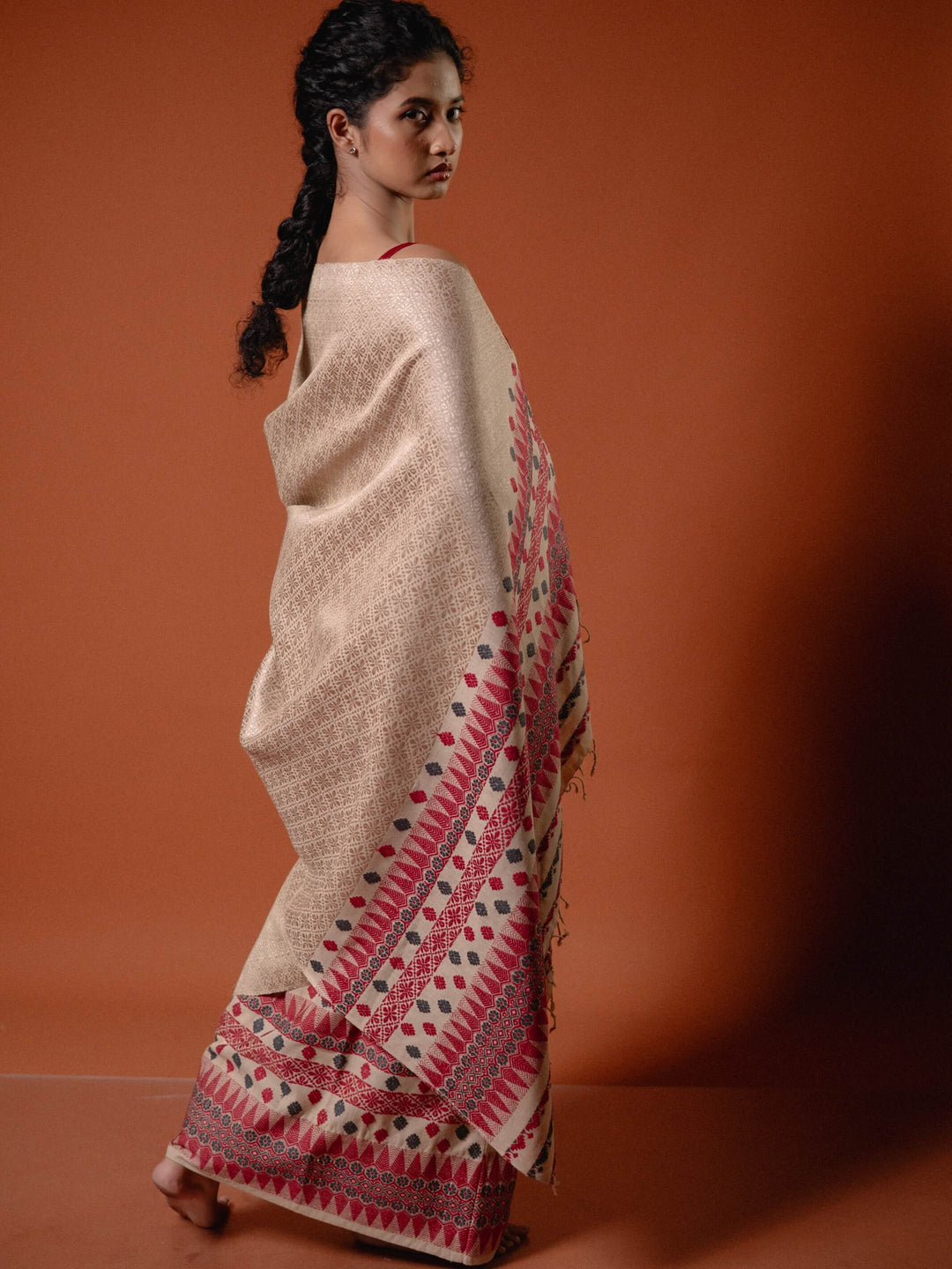 Natural Red Eri Silk Mekhela Sador