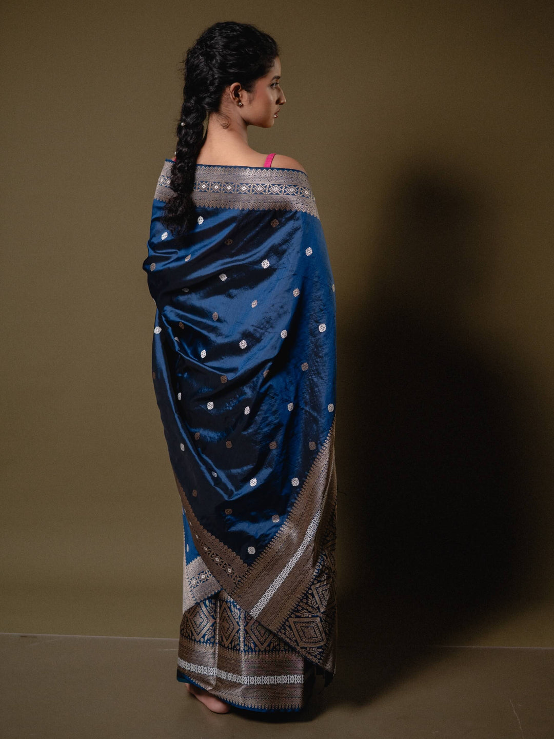 Teal Blue Paat Silk Mekhela Sador