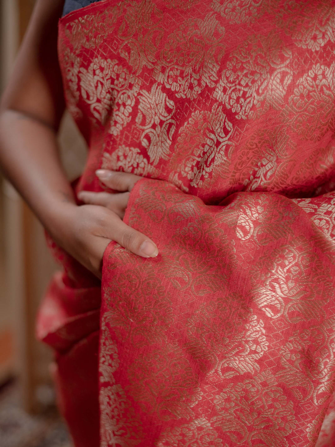 Red Eri Silk Mekhela Sador
