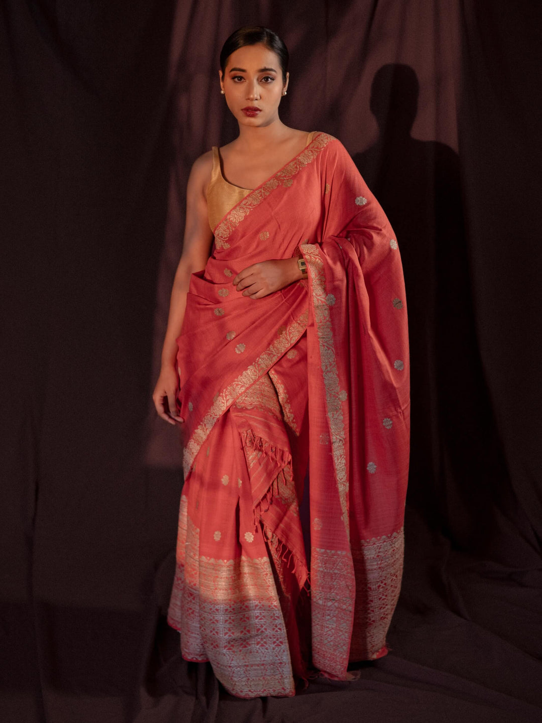 Red Eri Silk Mekhela Sador