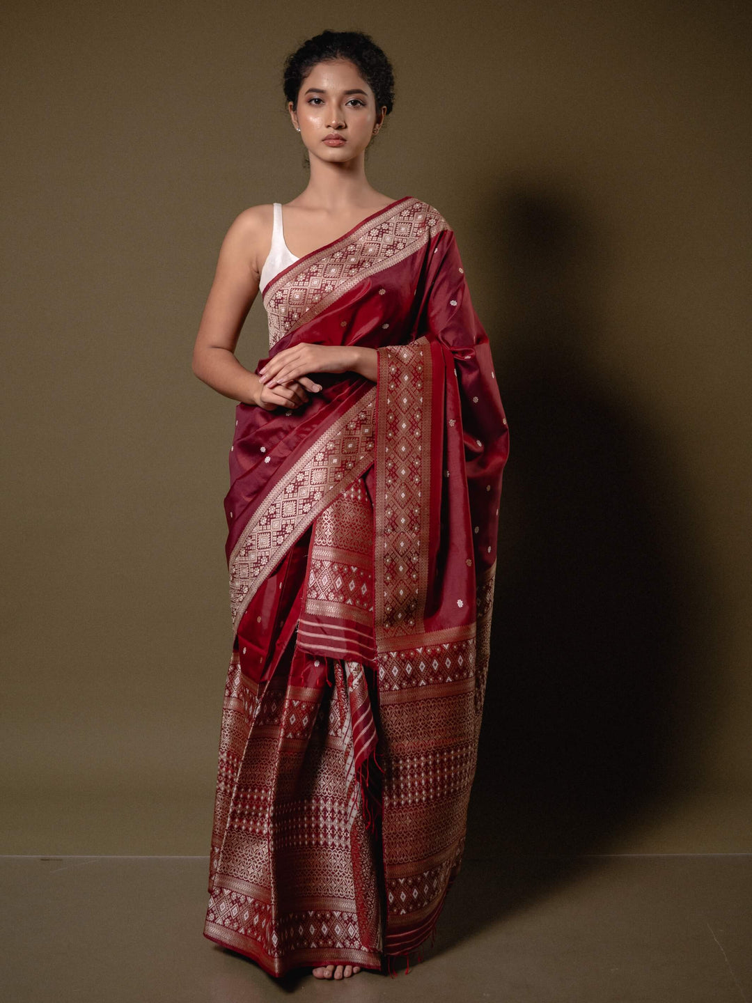 Burgundy Paat Silk Mekhela Sador