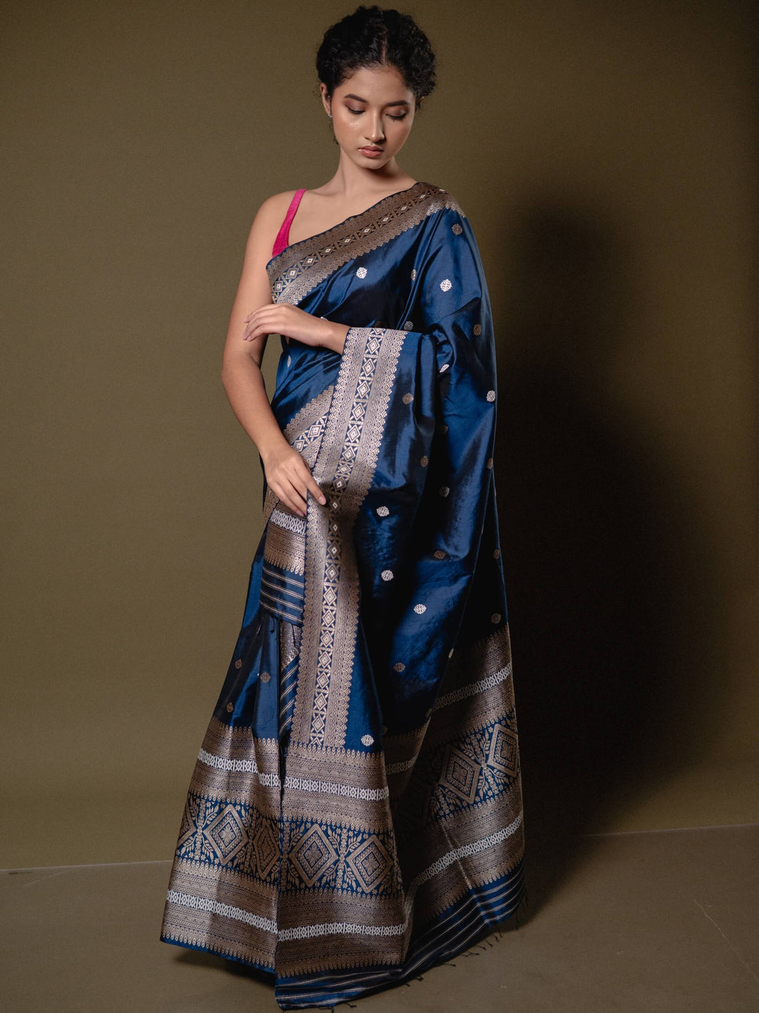 Teal Blue Paat Silk Mekhela Sador