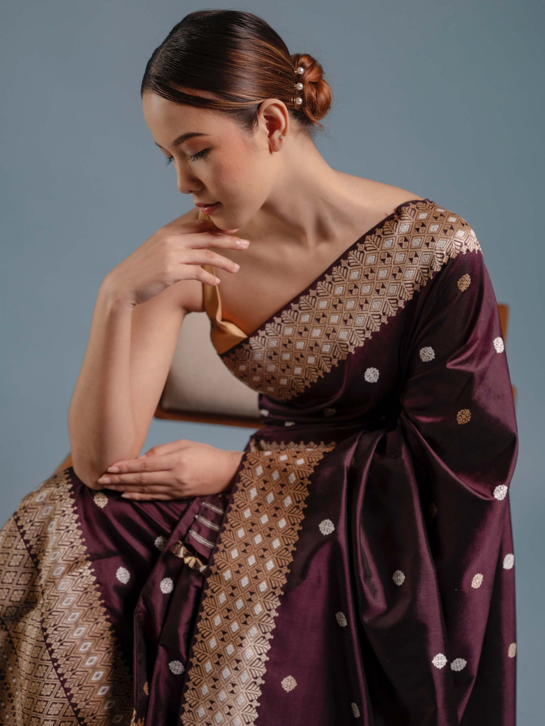 Brown Paat Silk Mekhela Sador