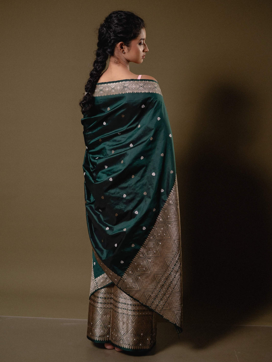 Forest Green Paat Silk Mekhela Sador