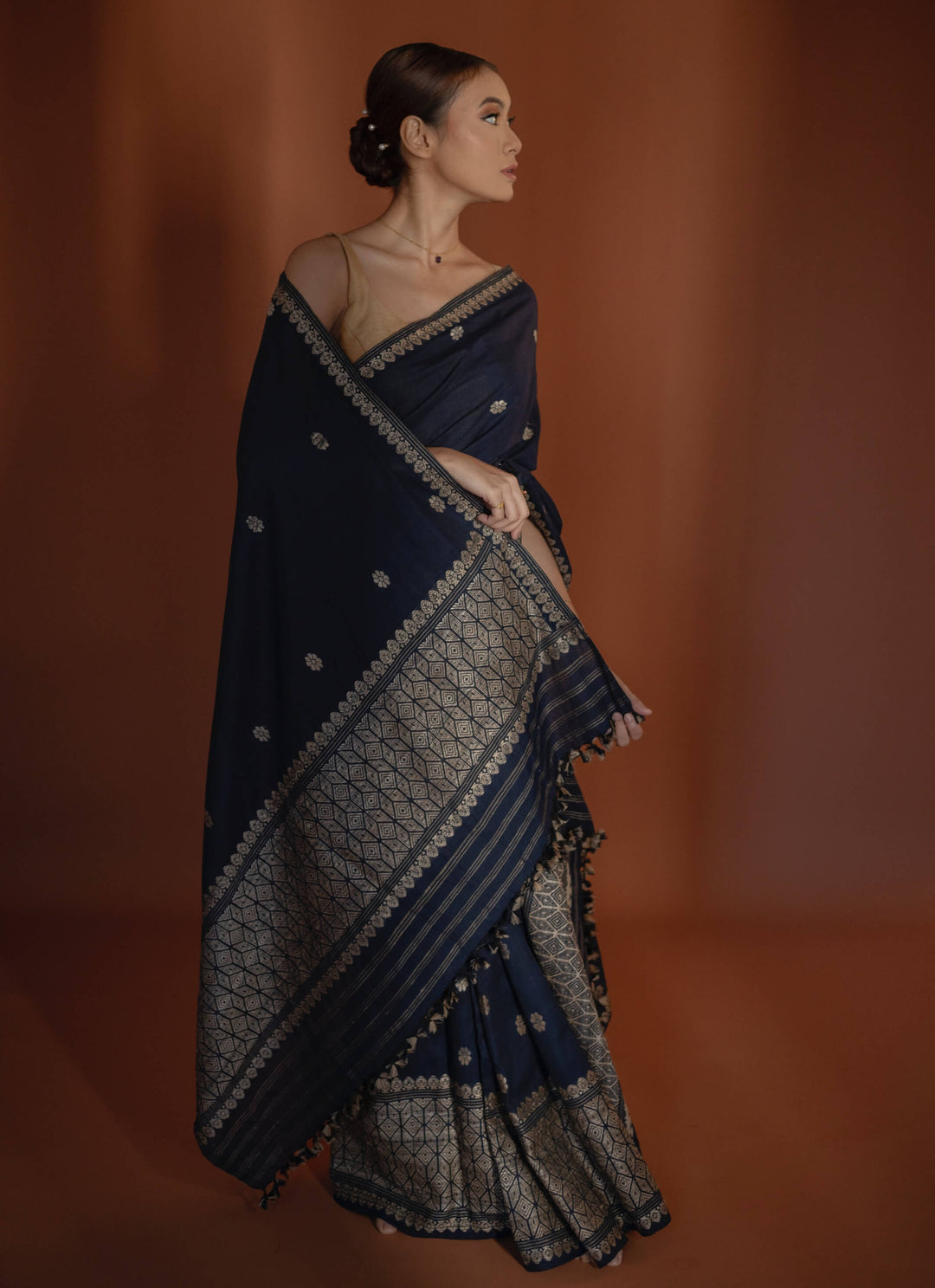 Indigo Blue Silk Cotton Mekhela Sador