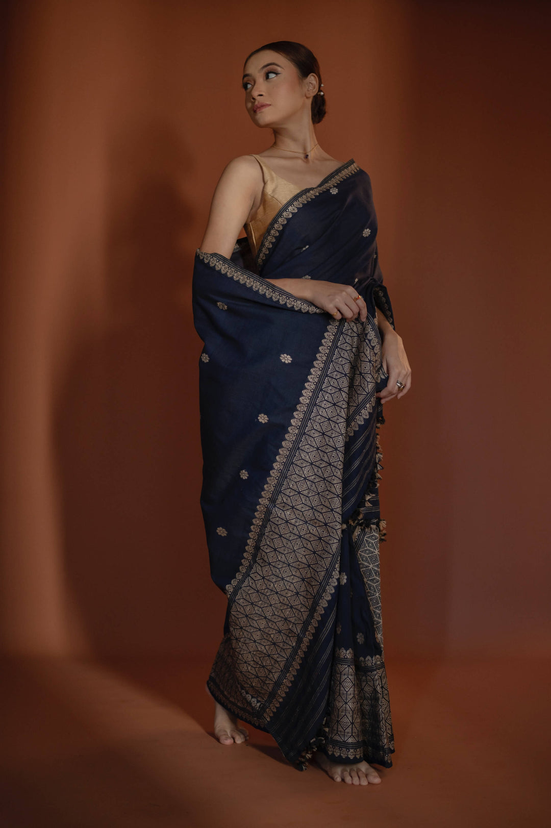 Indigo Blue Silk Cotton Mekhela Sador