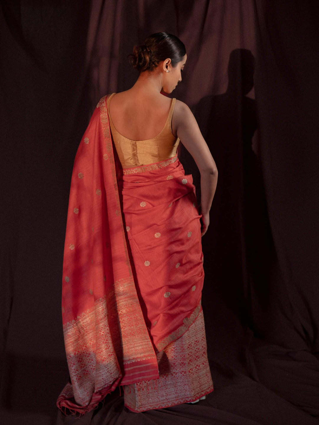 Red Eri Silk Mekhela Sador