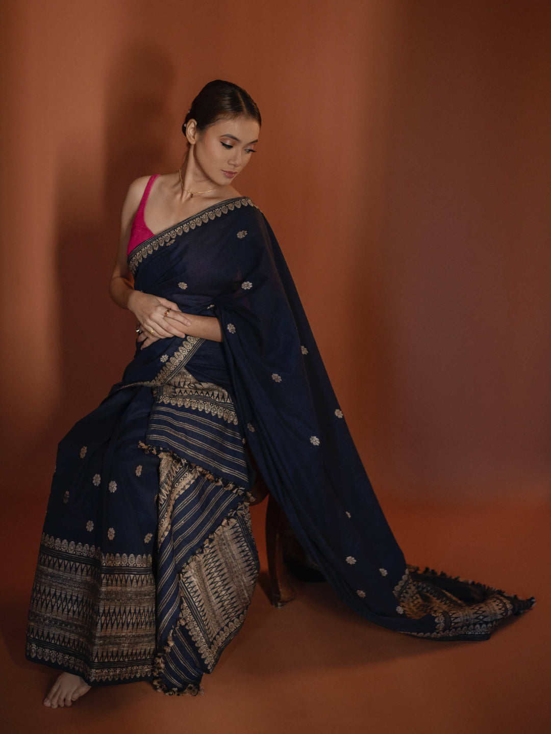 Indigo Blue Silk Cotton Mekhela Sador