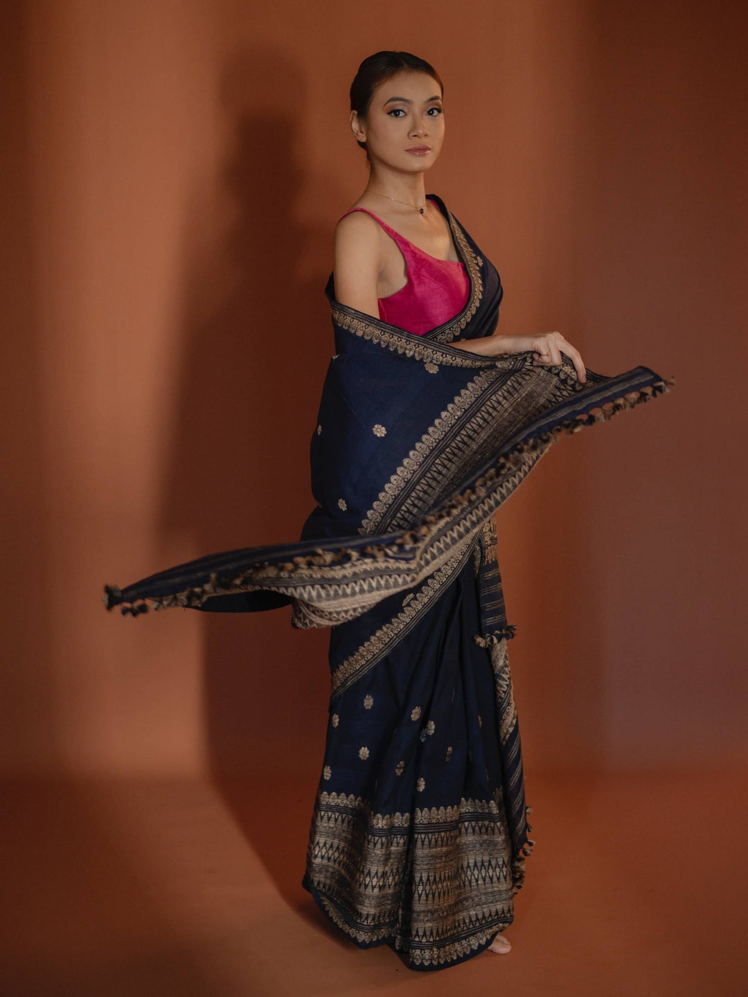 Indigo Blue Silk Cotton Mekhela Sador