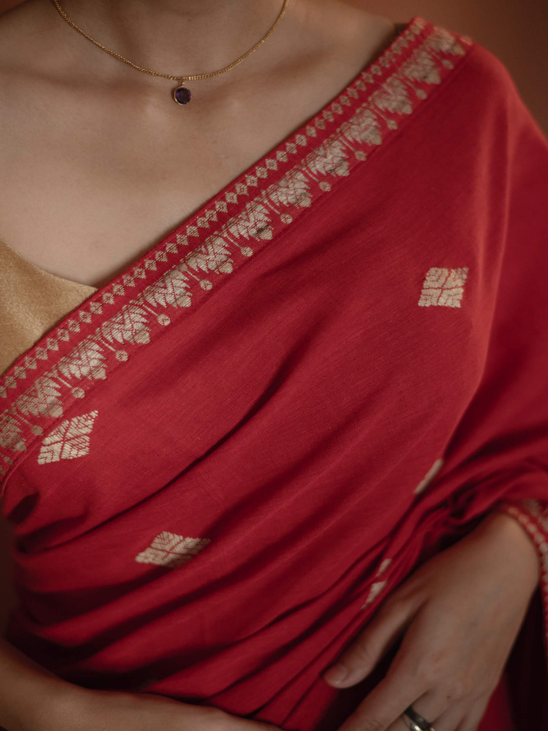 Red Silk Cotton Mekhela Sador