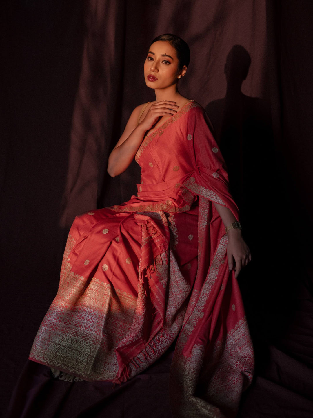 Red Eri Silk Mekhela Sador