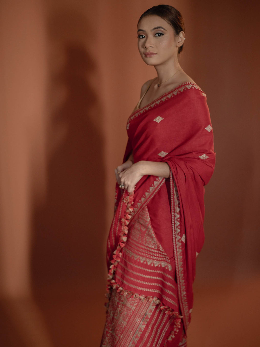 Red Silk Cotton Mekhela Sador