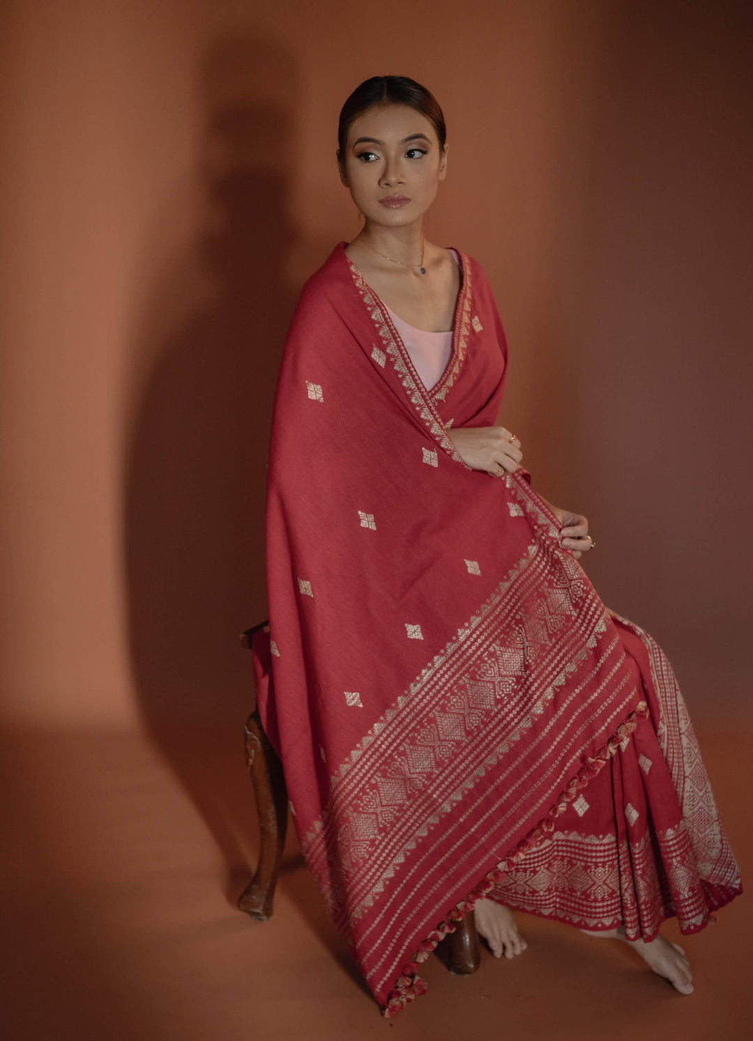 Red Silk Cotton Mekhela Sador