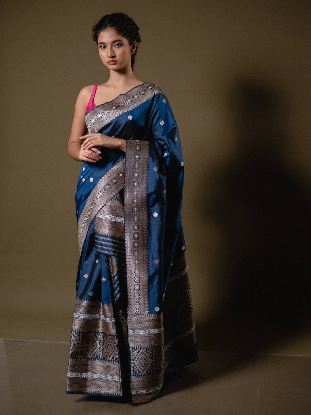 Teal Blue Paat Silk Mekhela Sador