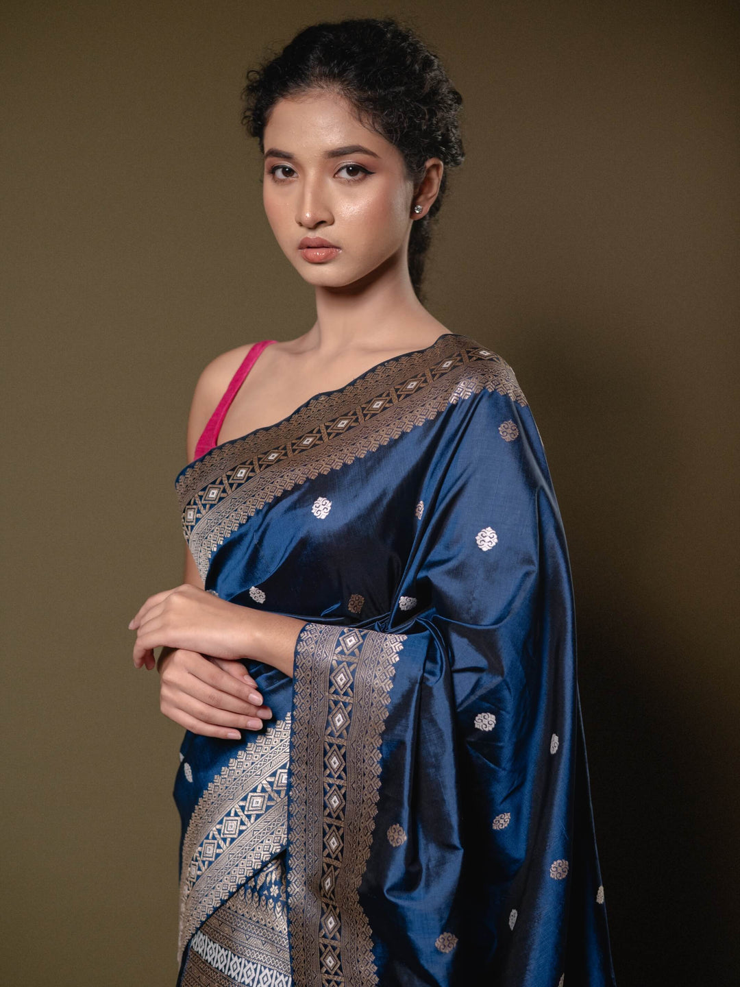 Teal Blue Paat Silk Mekhela Sador