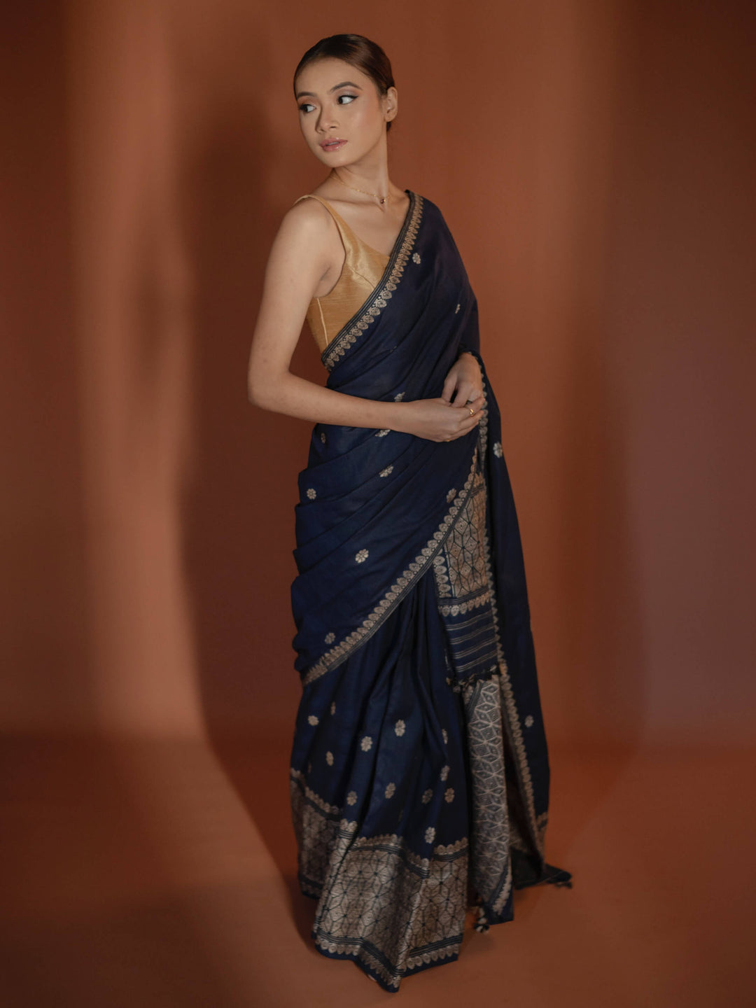 Indigo Blue Silk Cotton Mekhela Sador