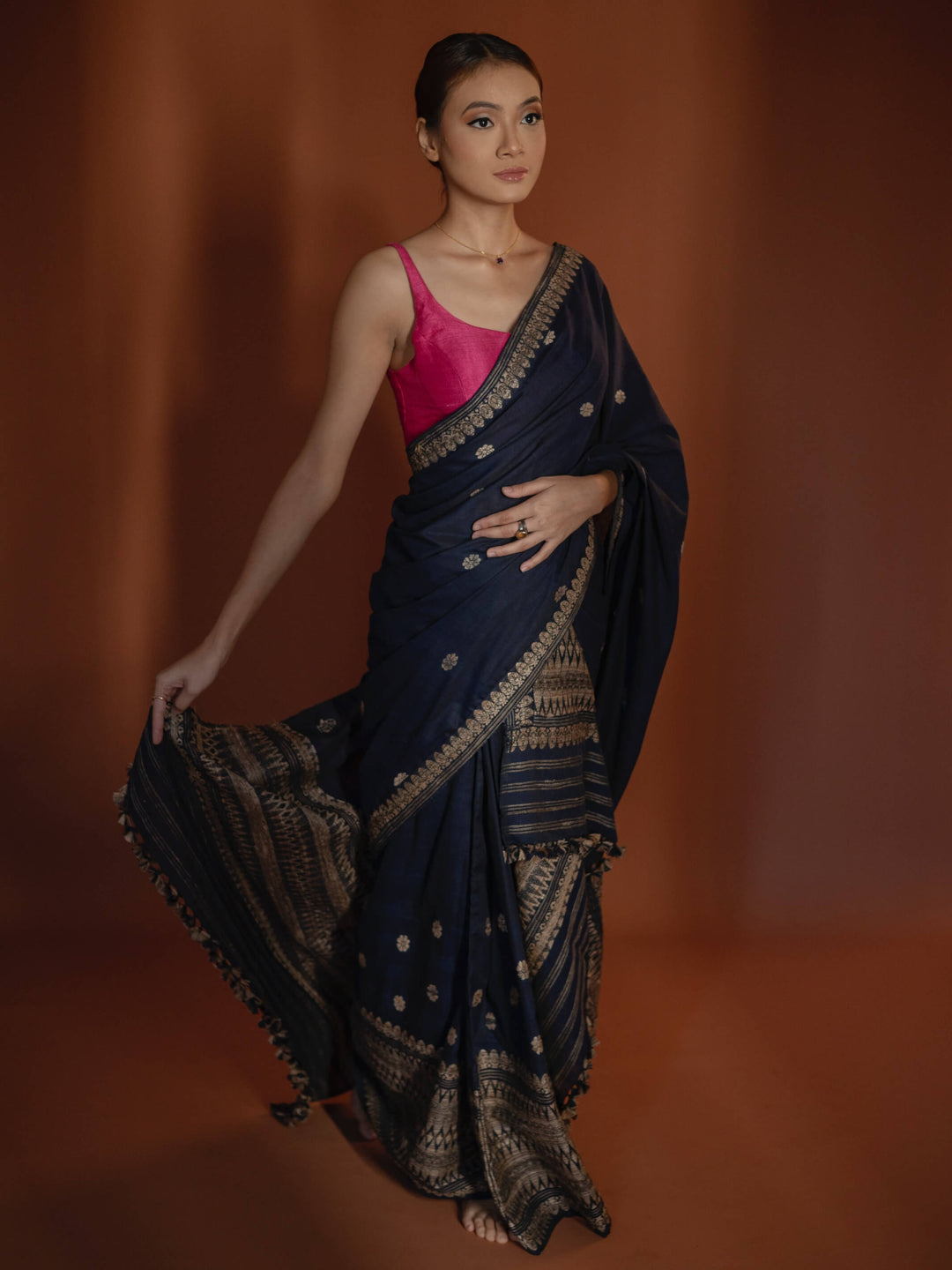 Indigo Blue Silk Cotton Mekhela Sador