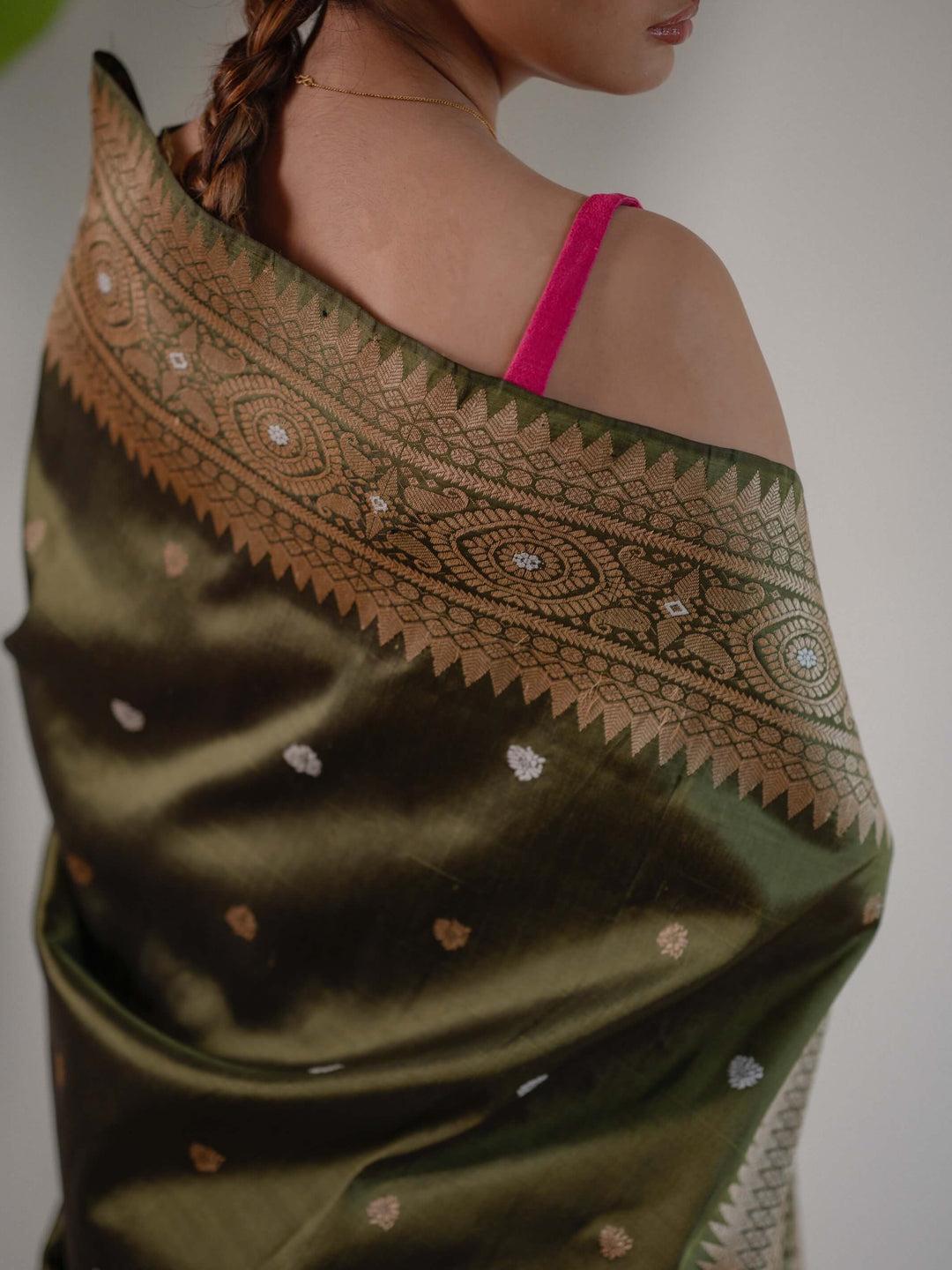 Olive Green Paat Silk Mekhela Sador