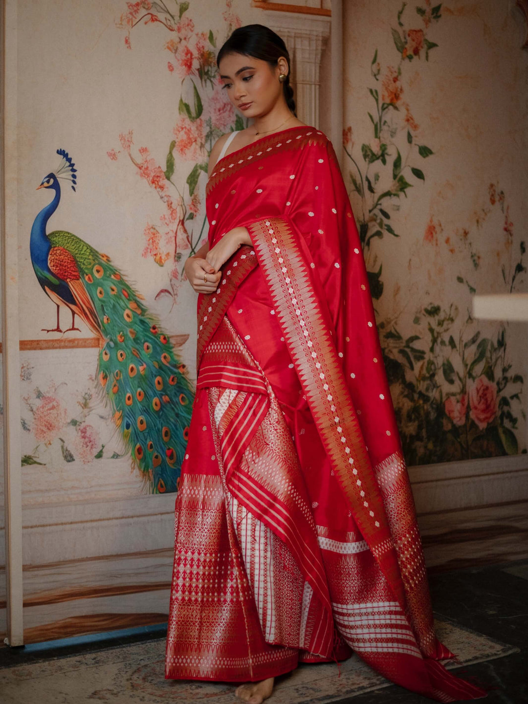 Red Paat Silk Mekhela Sador