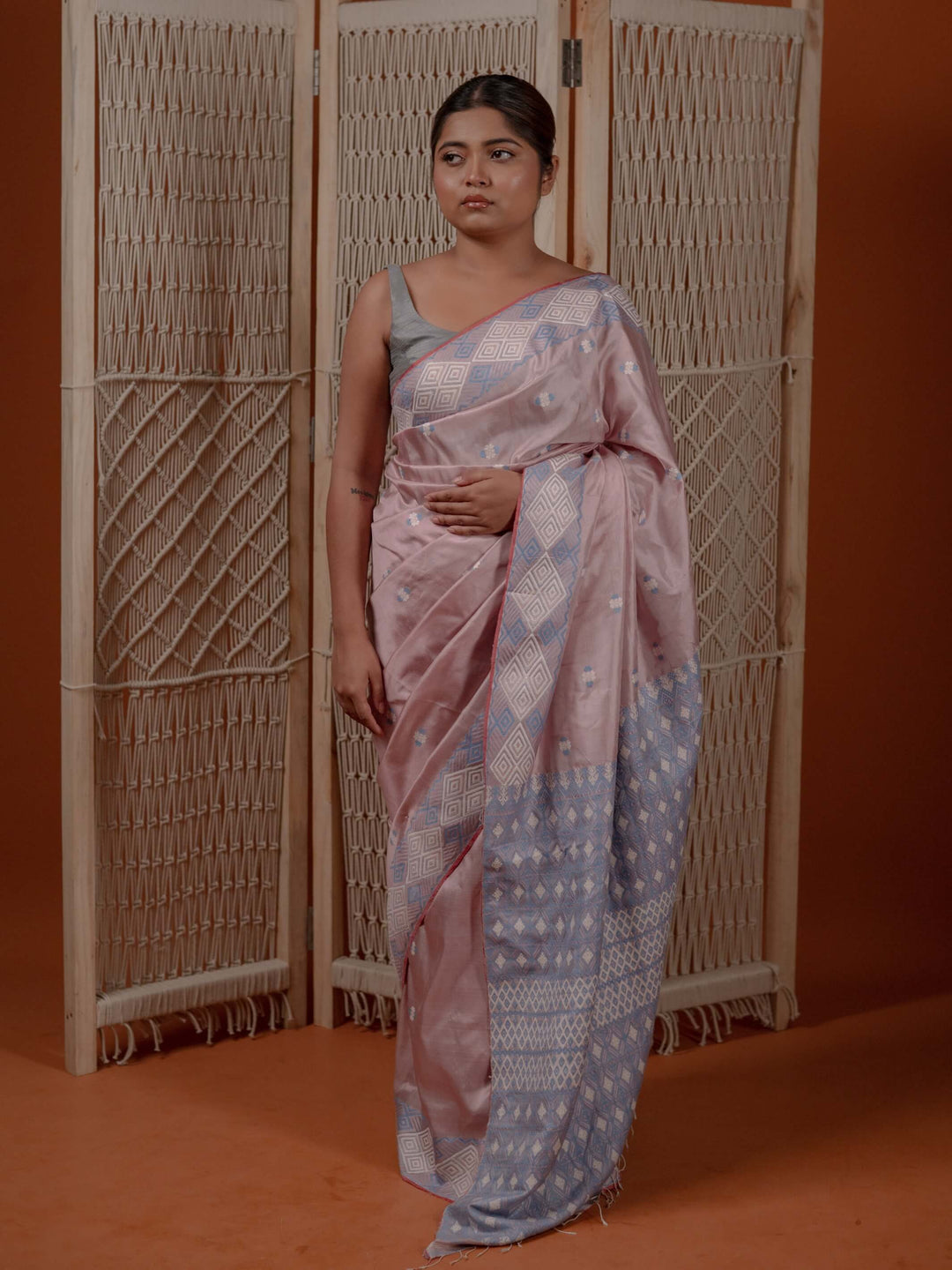Copper Pink Paat Silk Saree