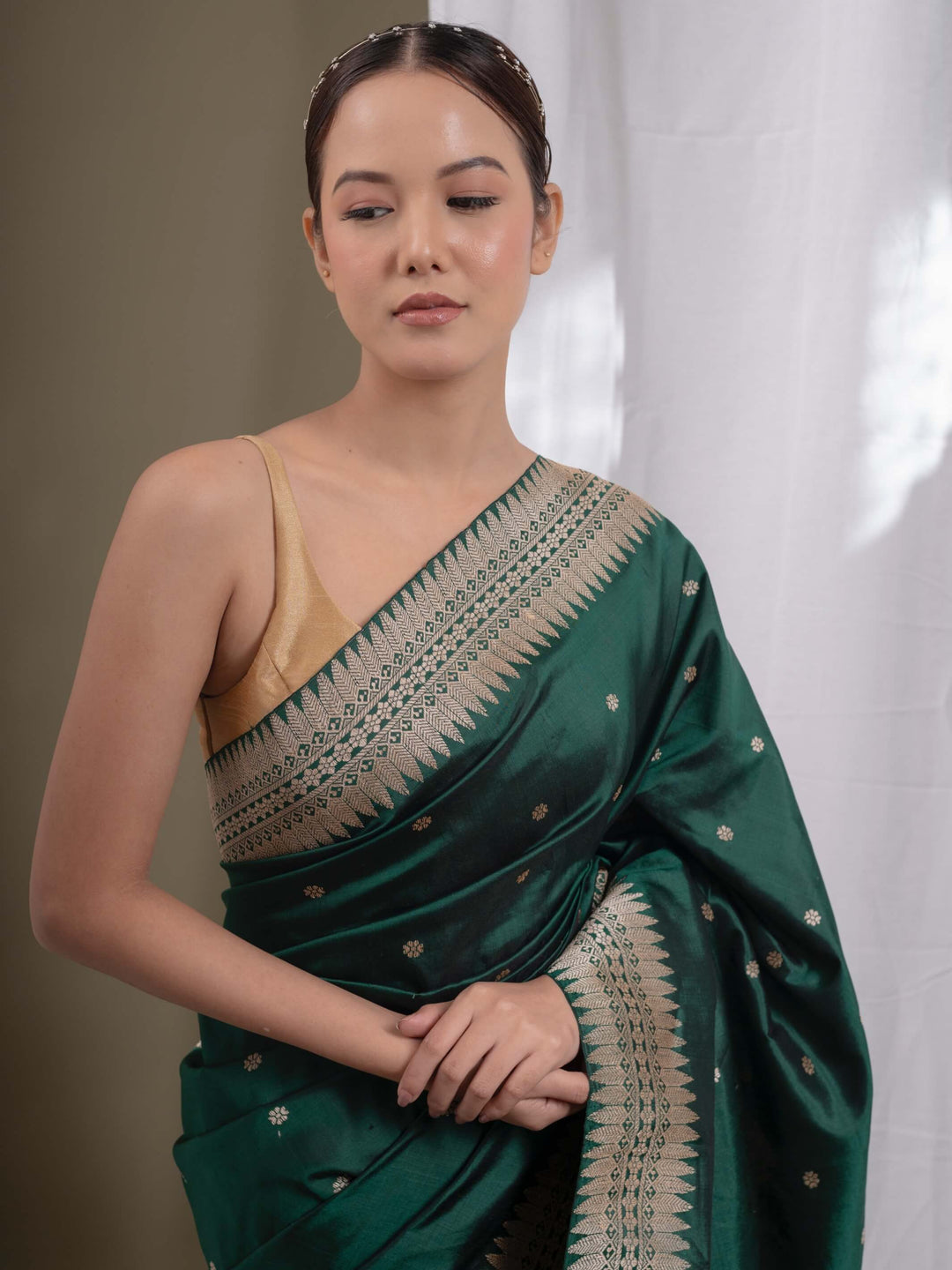 Emerald Green Paat Silk Saree