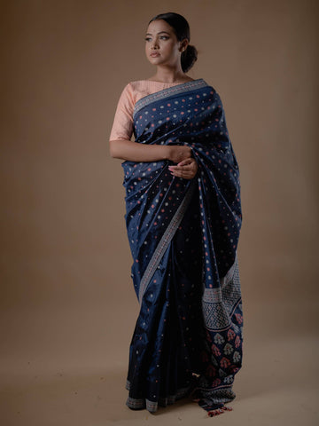 Indigo Blue Paat Silk Saree